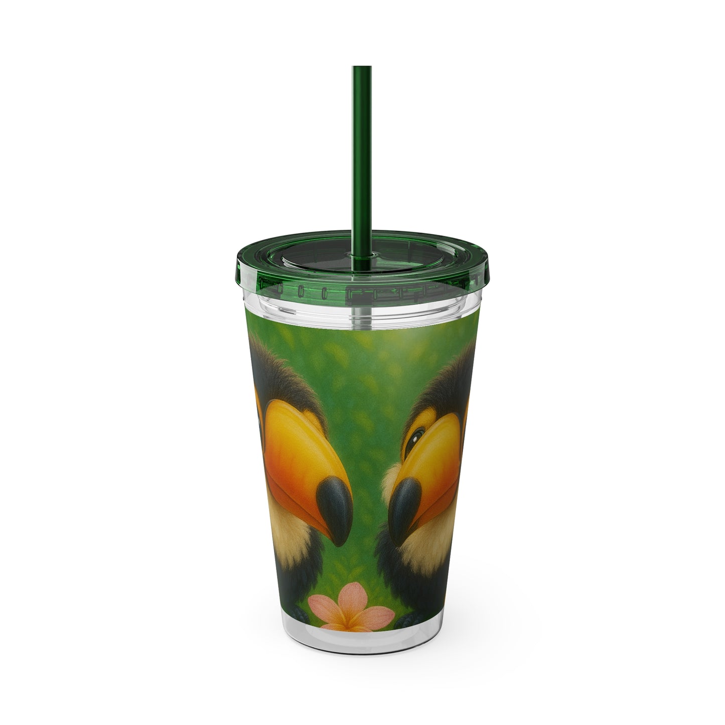 Tropical Tumbler with Straw | 16oz Colorful Travel Cup / Baby Toucans