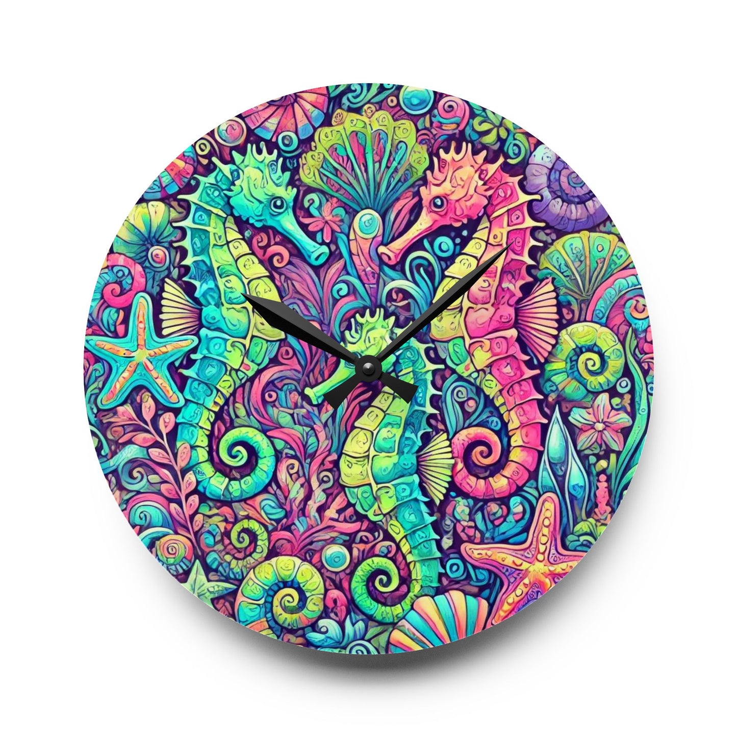 Acrylic Wall Clock, Seahorse Trio