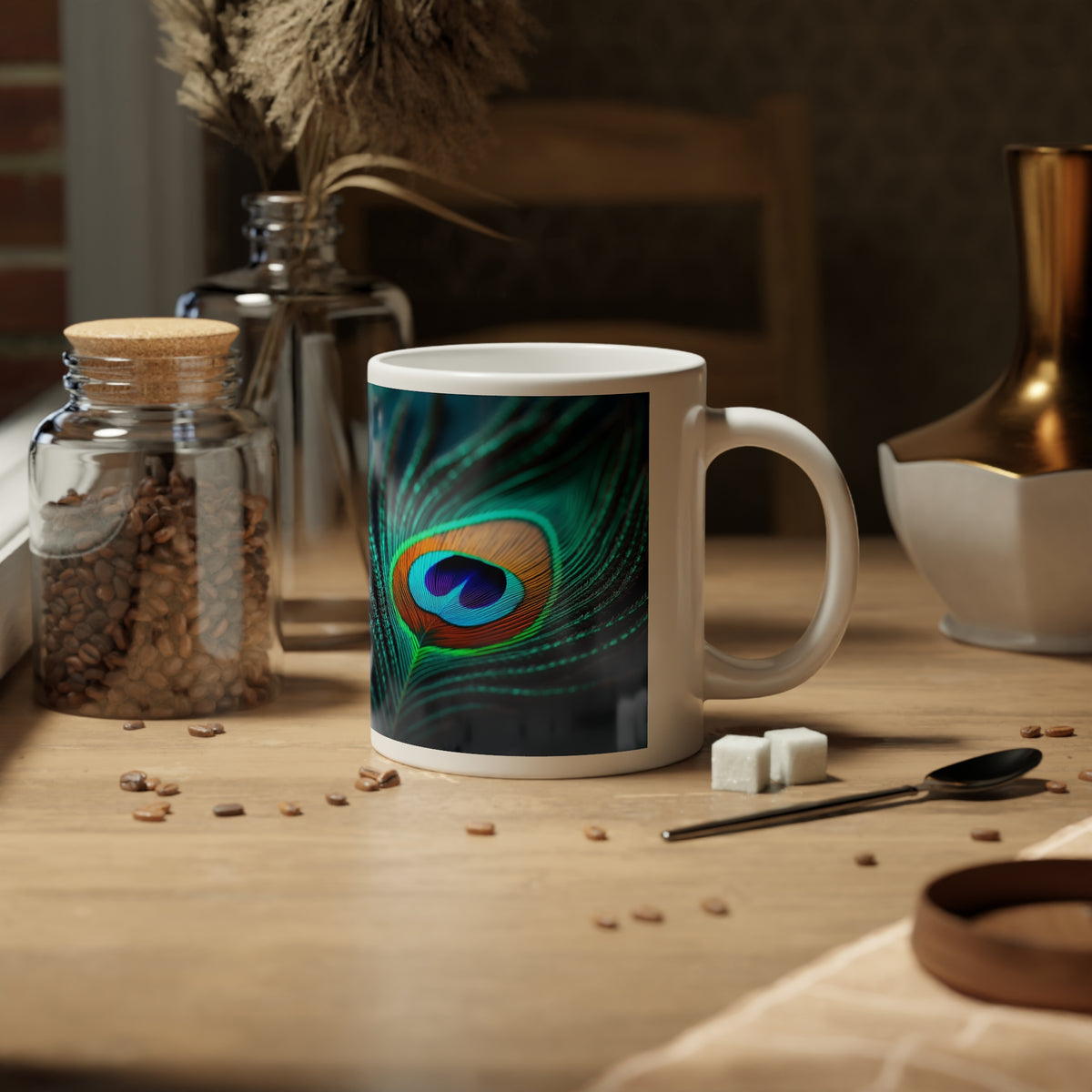 Jumbo Mug, 20oz, Peacock Eye Feather | Tropical Coffee Cup