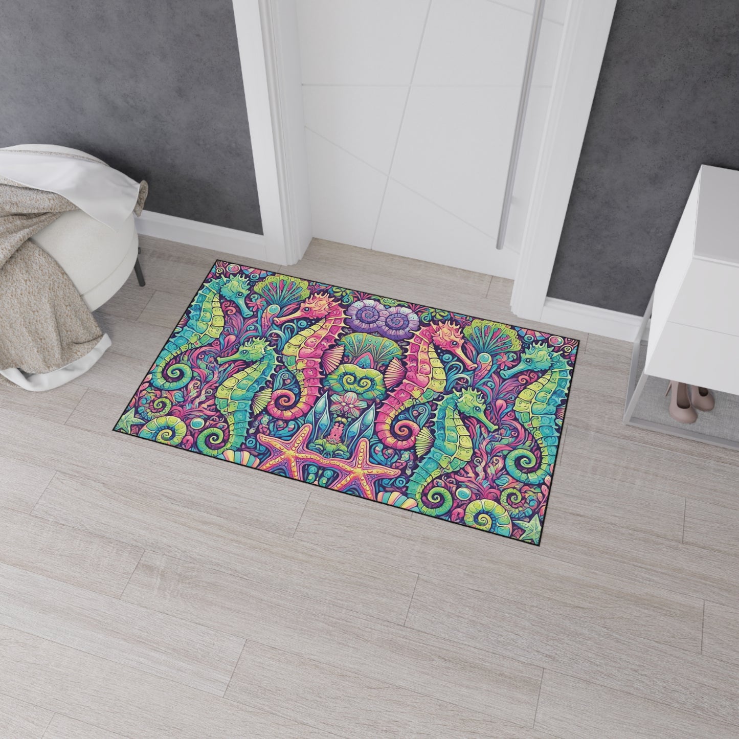 Heavy Duty Floor Mat, 5 Sizes – Tropical Area Rug for Home Décor / Seahorses
