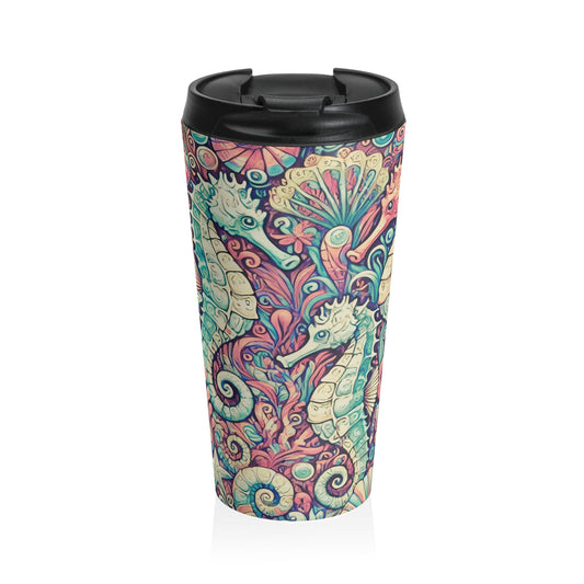 15 oz. Stainless Steel Travel Mug / Seahorse Trio Retro