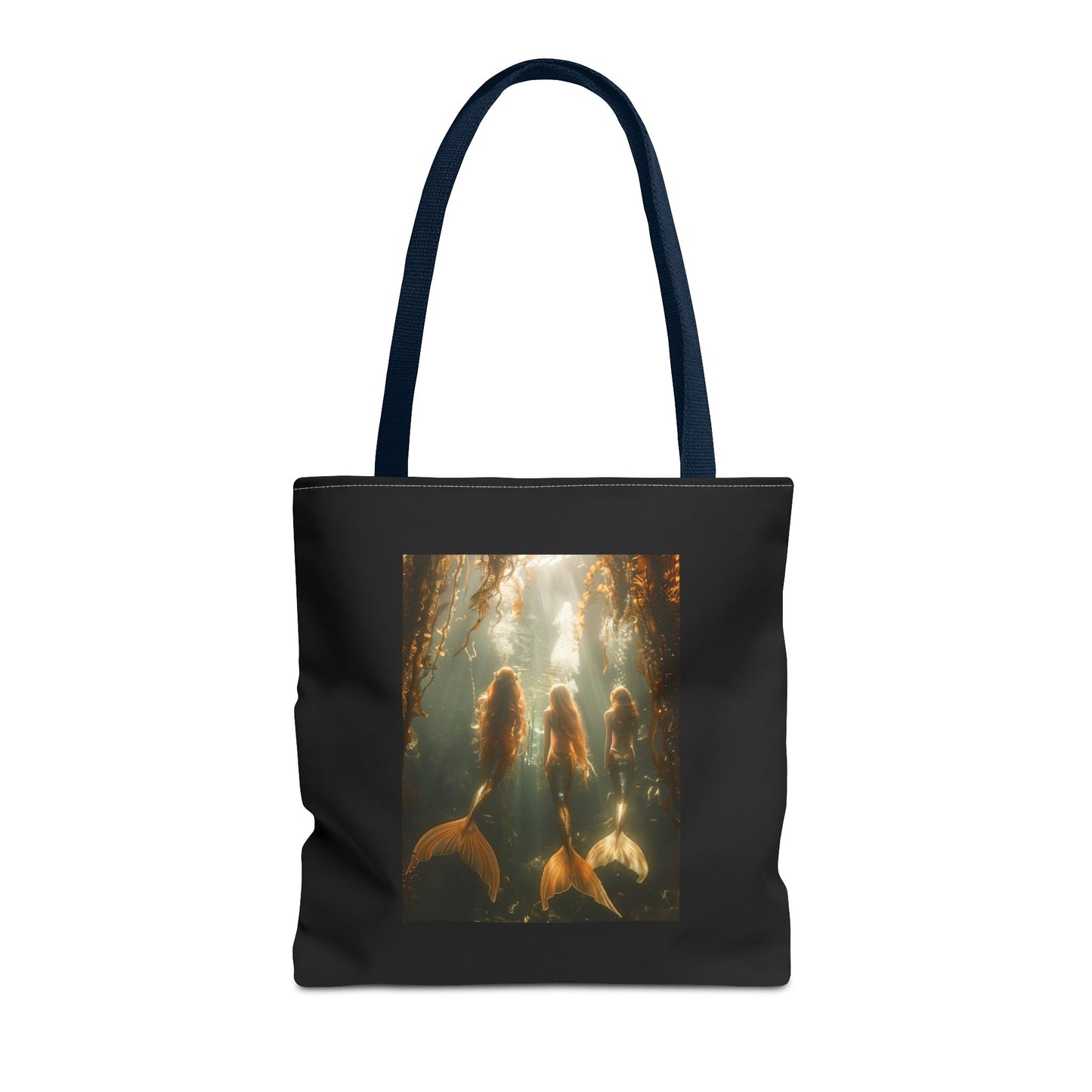 Three Mermaid Sisters, Black Tote Bag - 3 Sizes