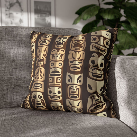 Faux Suede Square Pillowcase - Funny Tiki Totems