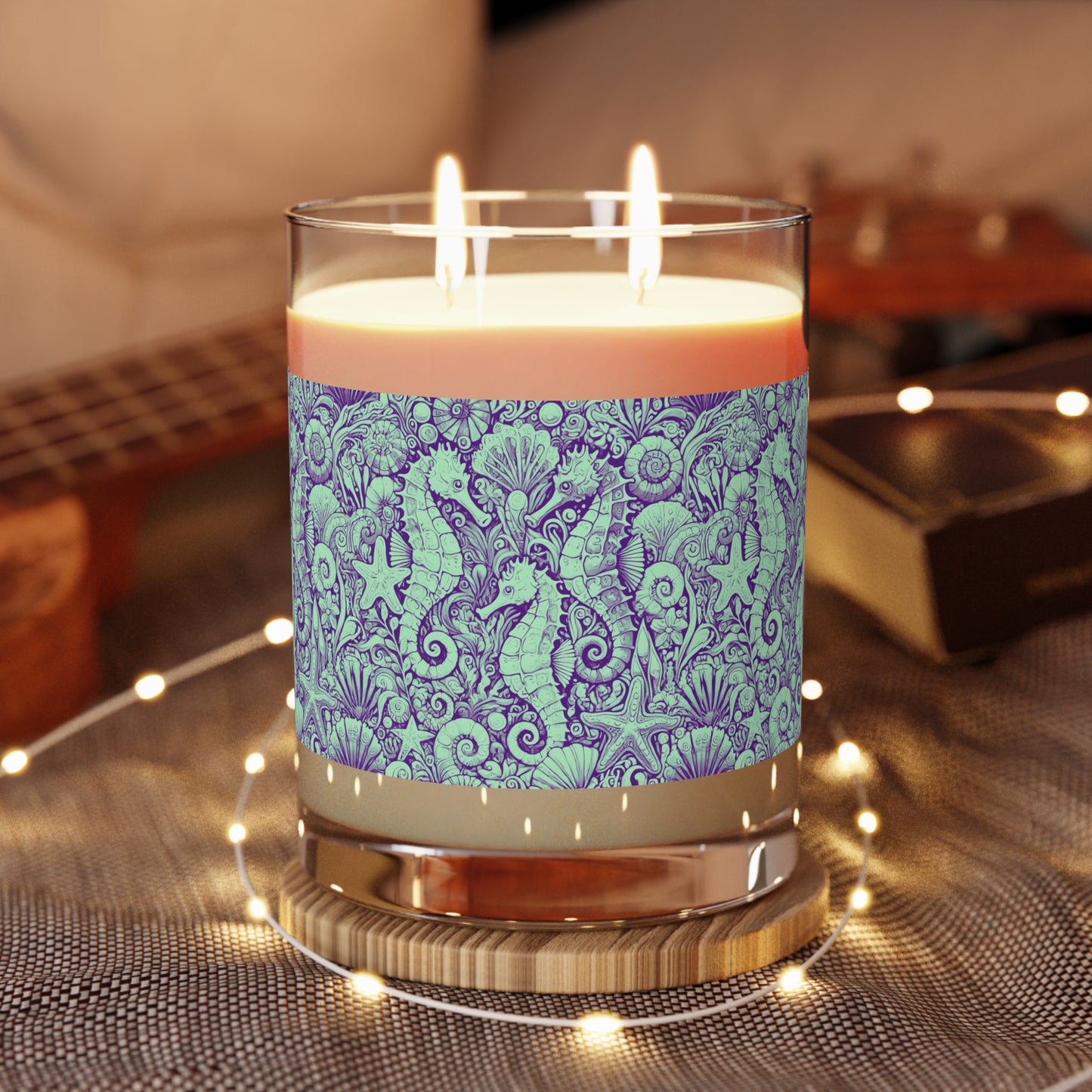 Seahorse Trio/Minty Scented Candle - 11oz Full Glass, Tropical Decor