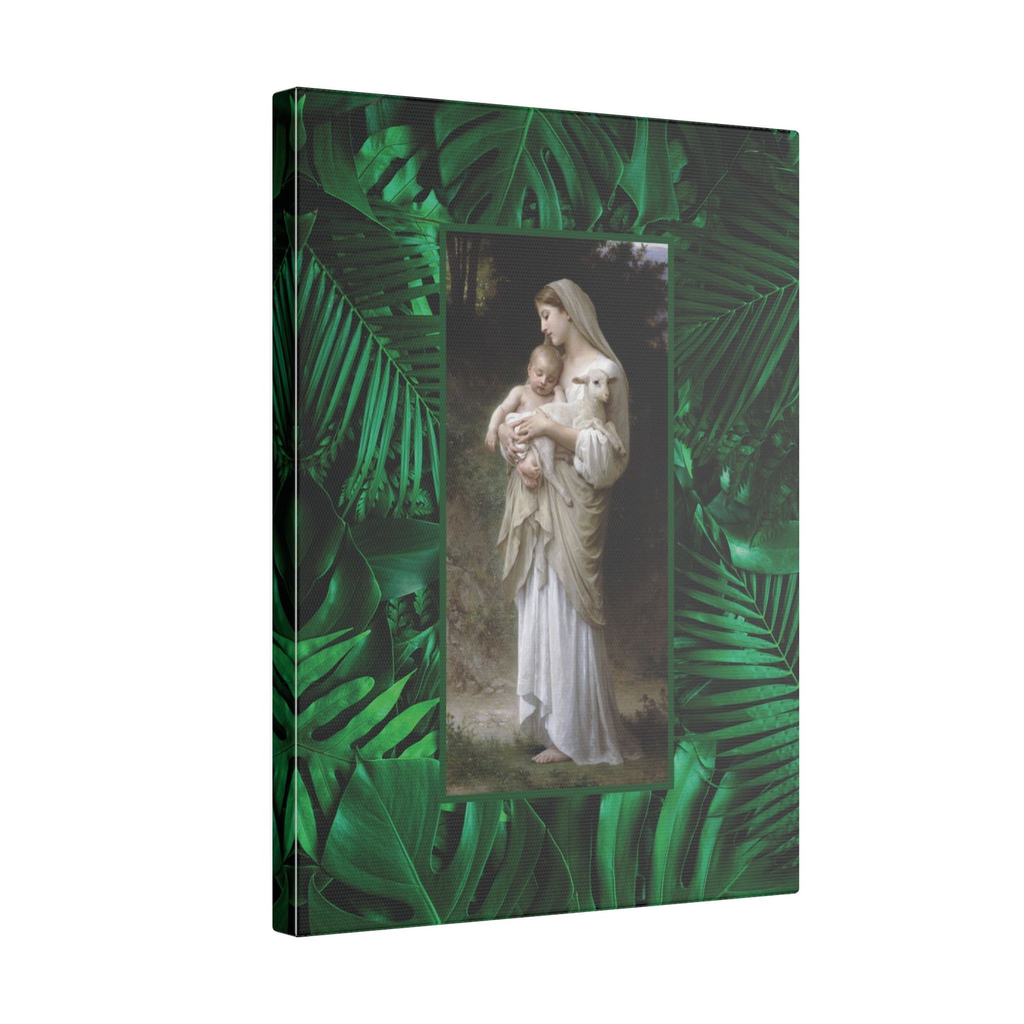 "Tropical Rainforest Innocence" Religious Canvas Artwork - Stretched Canvas Print / Virgin Mary & Jesus