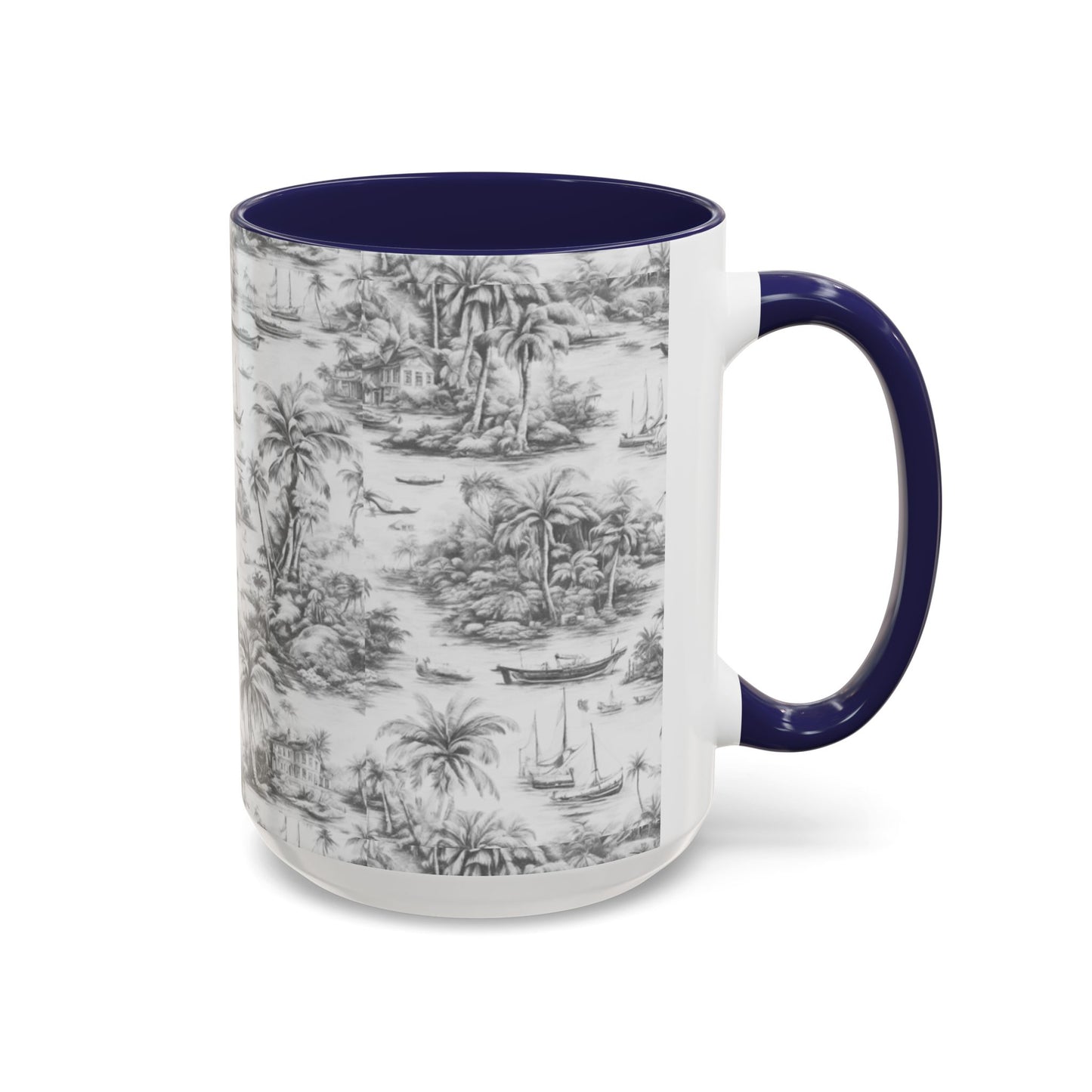 Accent Coffee Mug (11, 15oz), 8 Colors - Tropical Toile #1, soft black