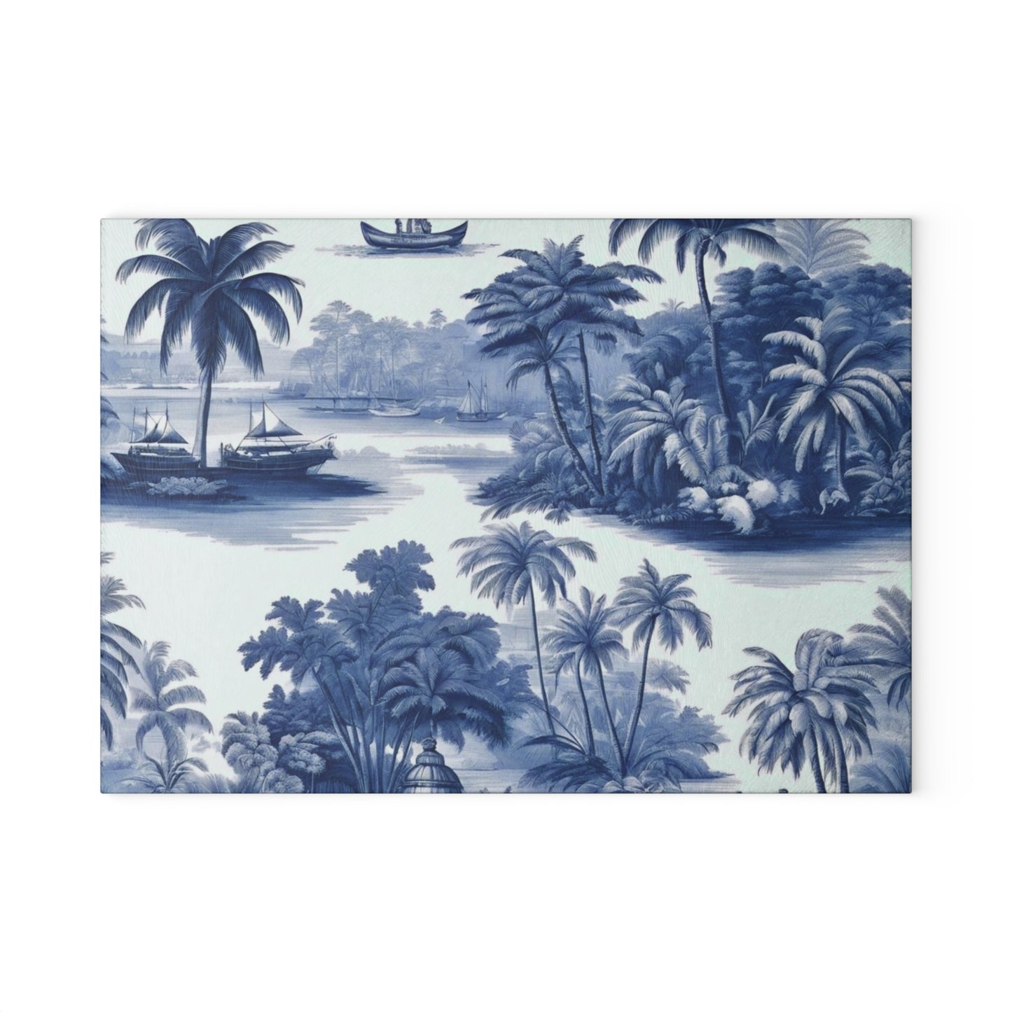 Glass Cutting Board, 2 sizes - Tropical Toile #2, blue