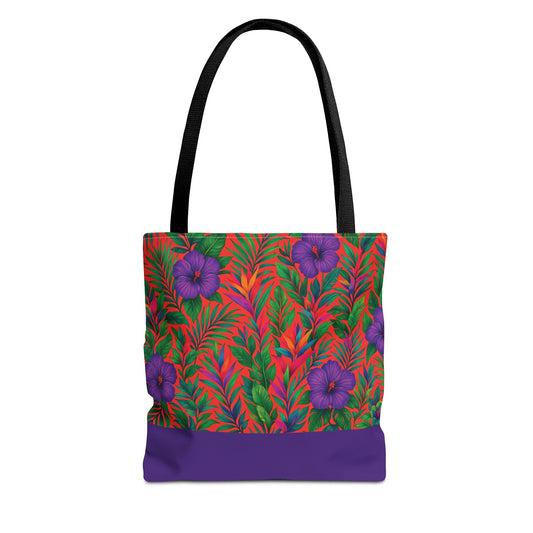 Midnight Flower Coral/Purple Tote Bag - 3 Sizes