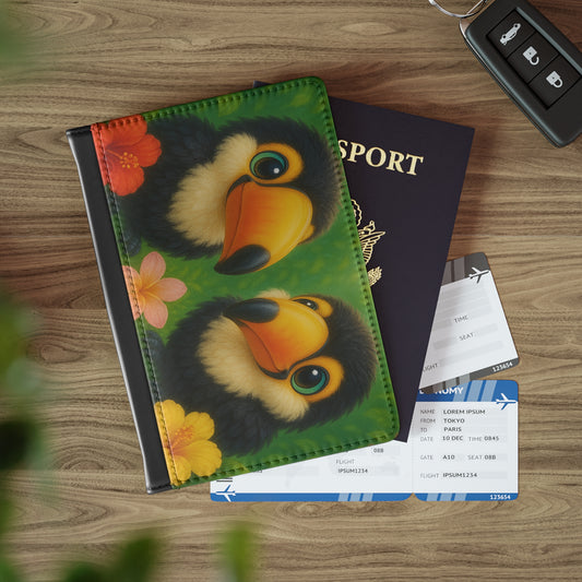 Tropical Passport Cover, Faux Leather - RFID blocking for travel security / Rainforest Baby Two Toucans