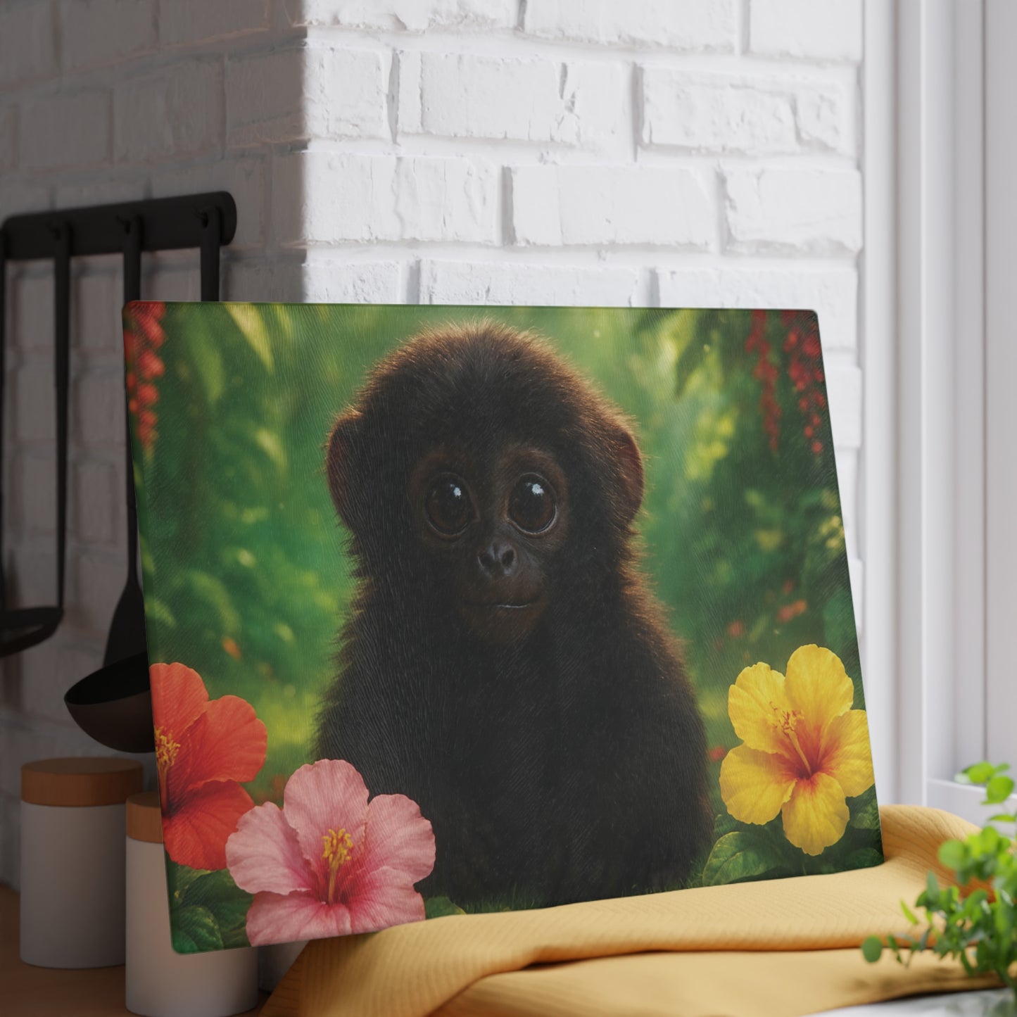 Glass Cutting Board, 2 sizes - Baby Howler Monkey