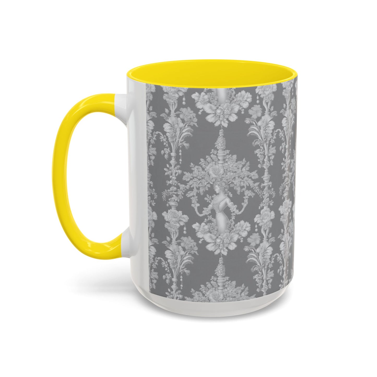 Accent Coffee Mug (11, 15oz), Pearl Lady Toile/Slate Repeat, Various Colors