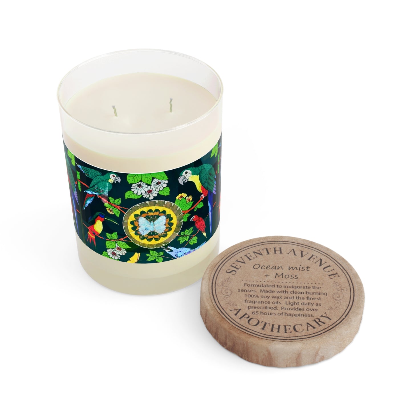 Parrots & Butterfly Scented Candle - 11oz Full Glass, Tropical Decor