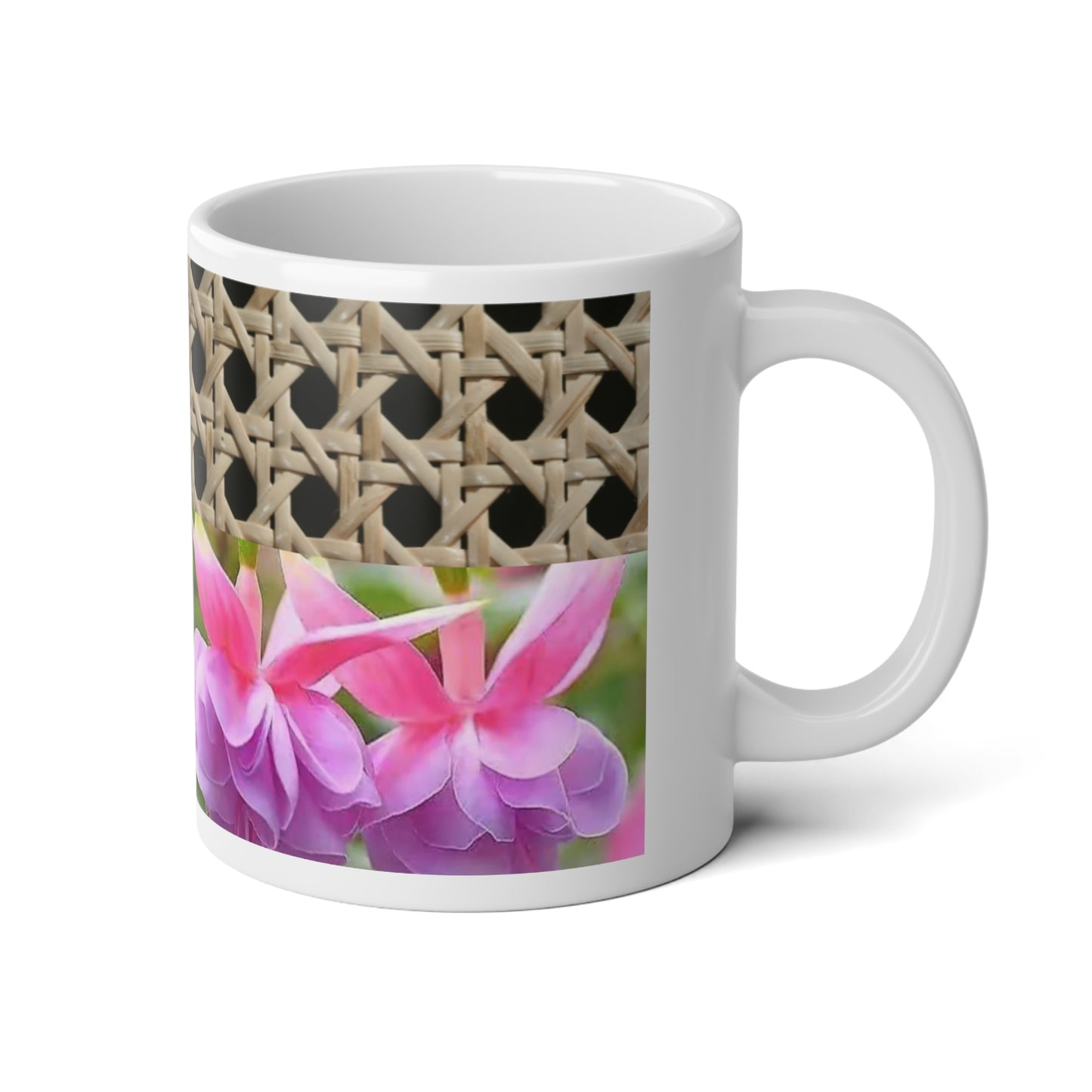 Jumbo Mug, 20oz, Wicker Pink Fuschias | Tropical Coffee Cup