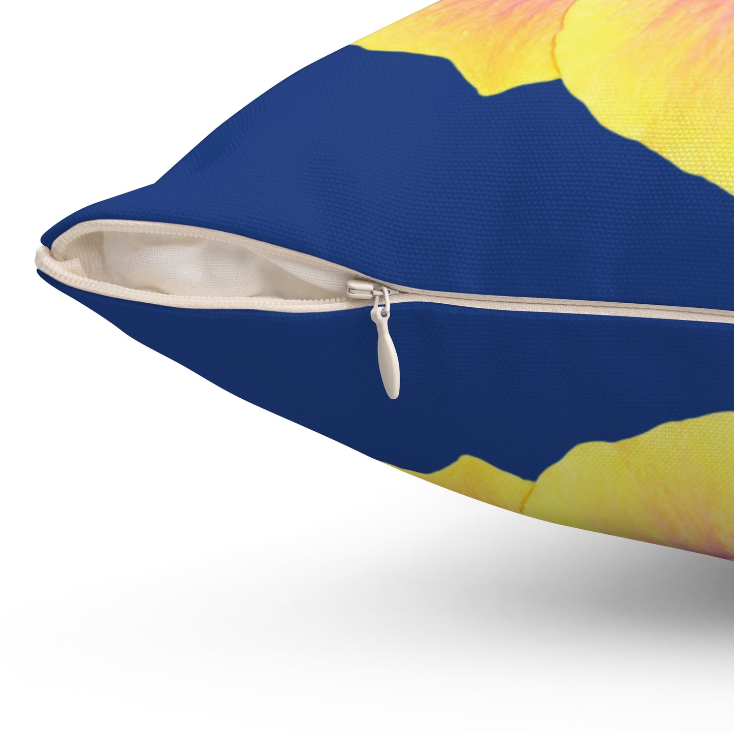 Decorative Pillow - Accent Cushion, 4 Sizes / Photo Yellow Hibiscus, Navy Blue