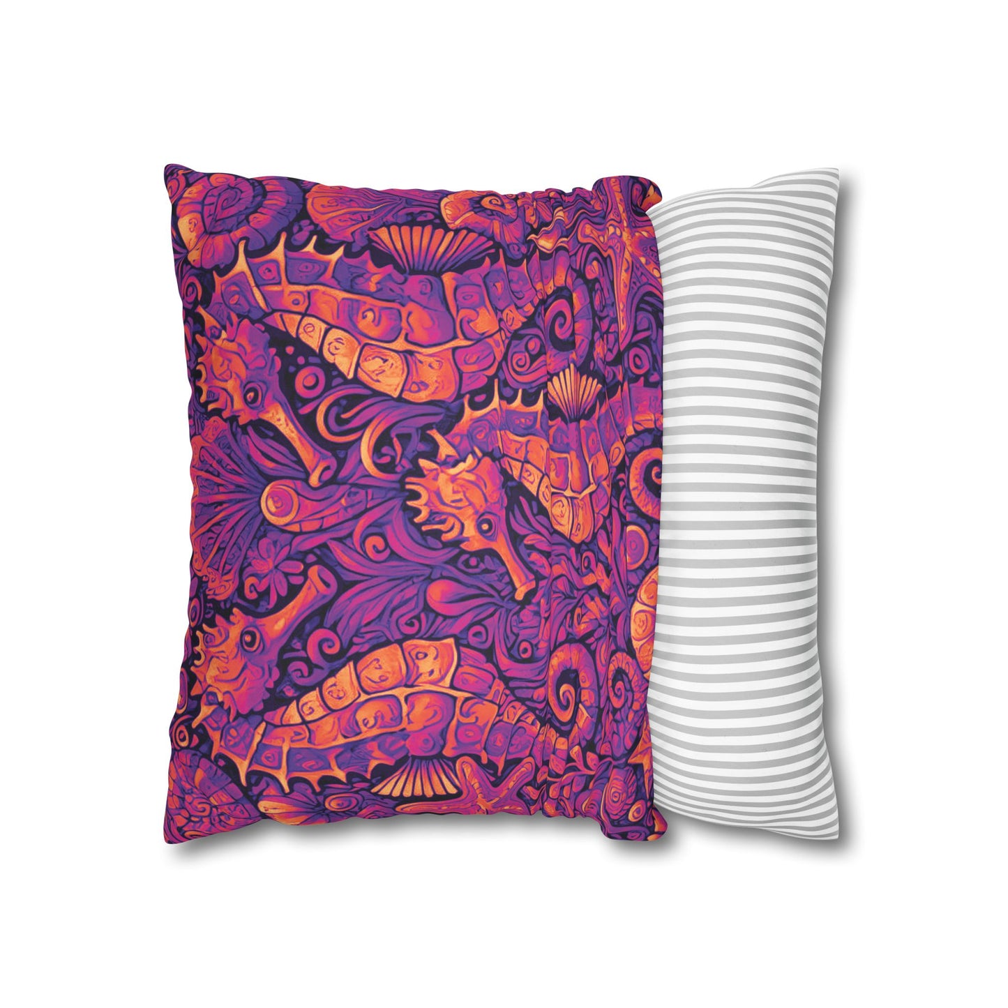 Faux Suede Square Pillowcase - Seahorse Trio, Heatwave