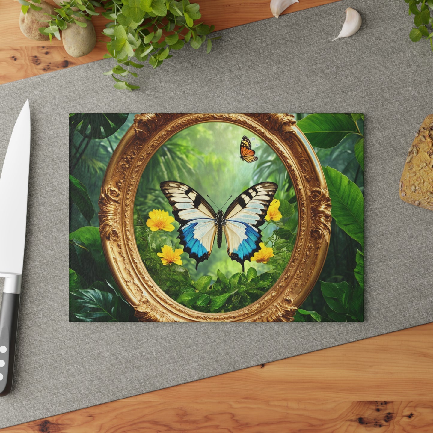 Glass Cutting Board, 2 sizes - Framed Swallowtail