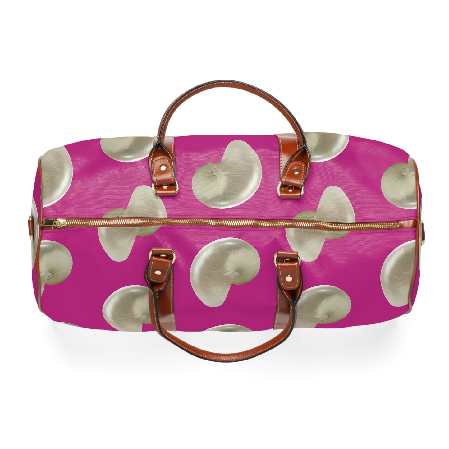 Tropical Waterproof Travel Bag - Perfect for Beach Getaways / Real White Nautilus Shells, Pink