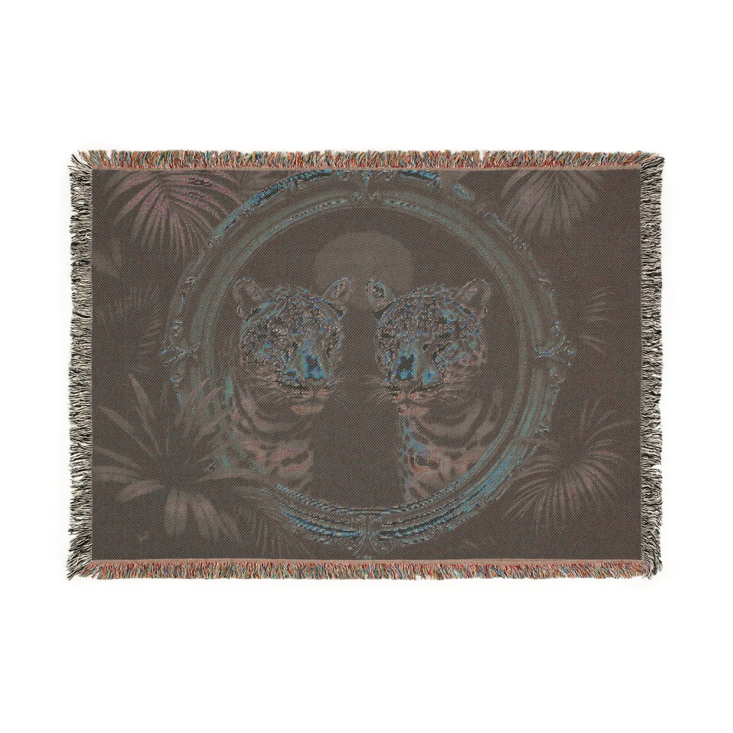 Woven Blanket, 3 Sizes - Tropical Home Decor / Rainforest Framed Two Jaguars