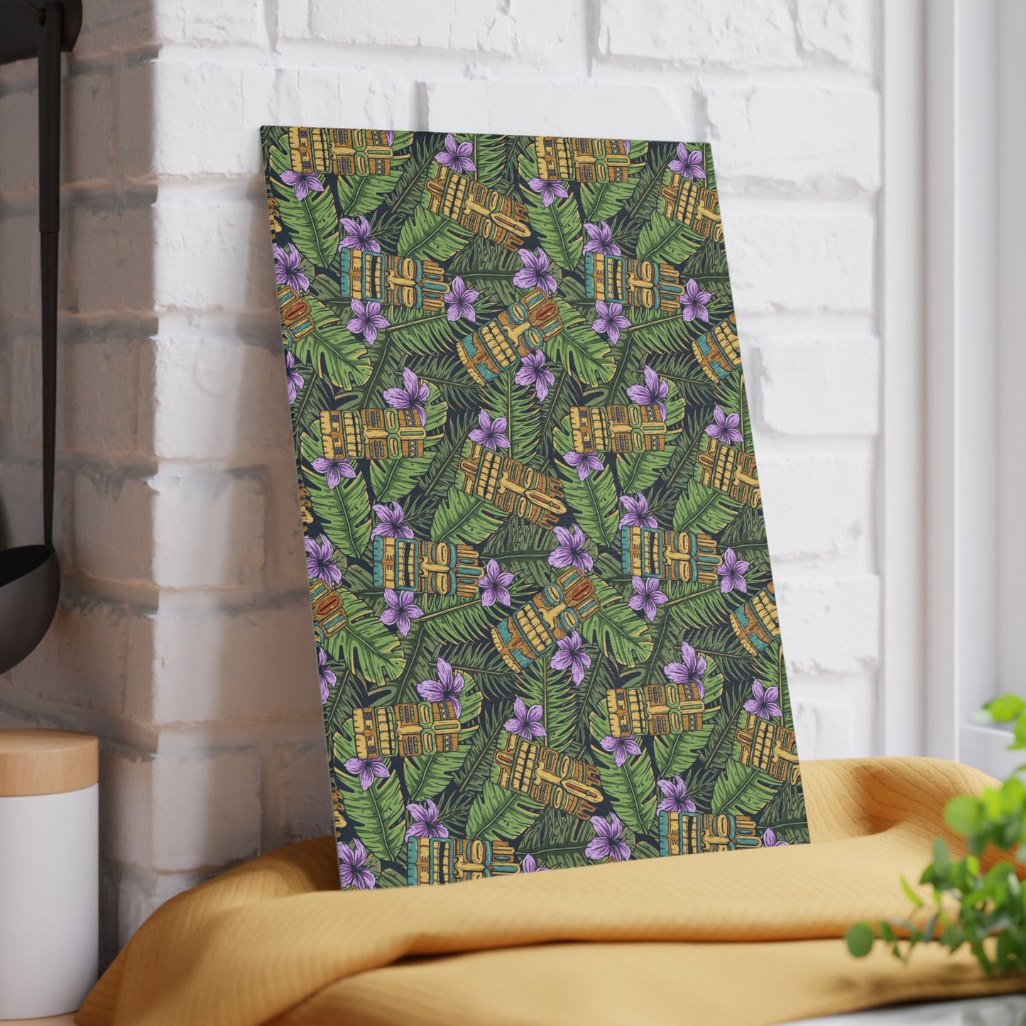 Glass Cutting Board, 2 sizes - Tiki Purple Greenery