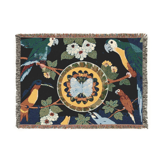 Woven Parrot Blanket, 3 Sizes - Tropical Home Decor / Real Butterfly Wings Art