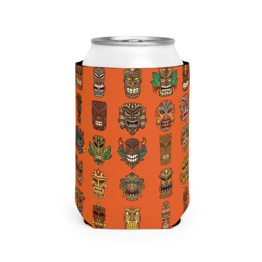 Tiny Tiki Dudes/Orange Can Cooler Sleeve - Perfect for Outdoor Picnics