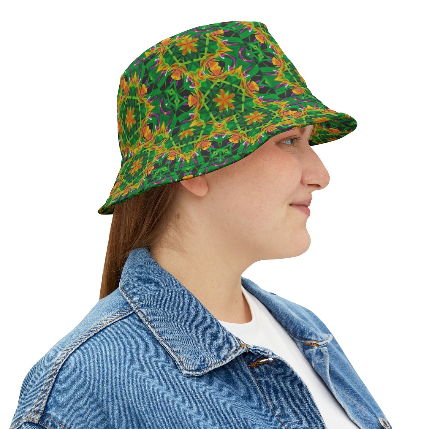 Tropical Polyester Bucket Hat, 2 Sizes - Orchid Kaleidoscope