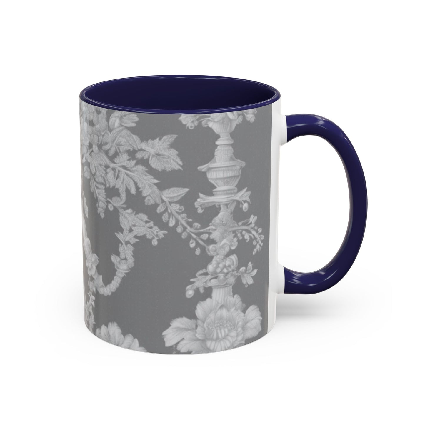 Accent Coffee Mug (11, 15oz), Pearl Lady Toile/Slate, Various Colors