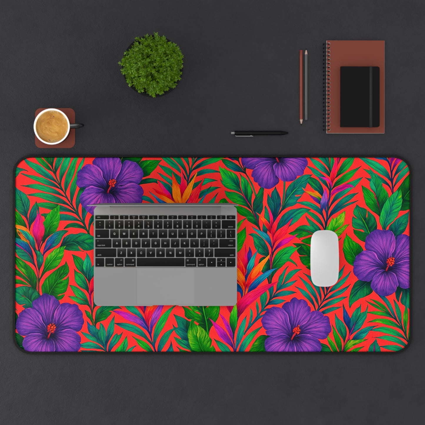 Tropical Paradise Desk Mat, 3 Sizes - Perfect for Home Office - Midnight Flower Coral
