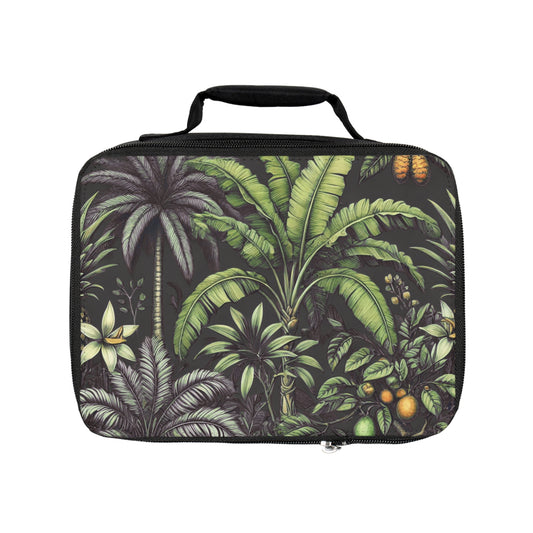 Tropical Fruit/Black Lunch Bag - Eco-Friendly Insulated Tote, Adult and Child Lunchbox / Perfect for Picnics, Beach Outings