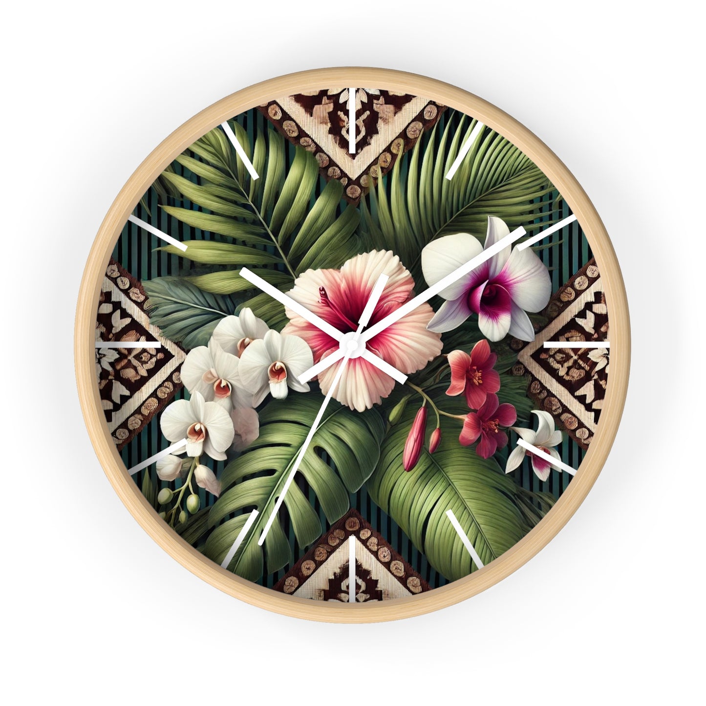 Tiki Orchids Wall Clock – Fun Home Decor for Nature Lovers, 6 Variants