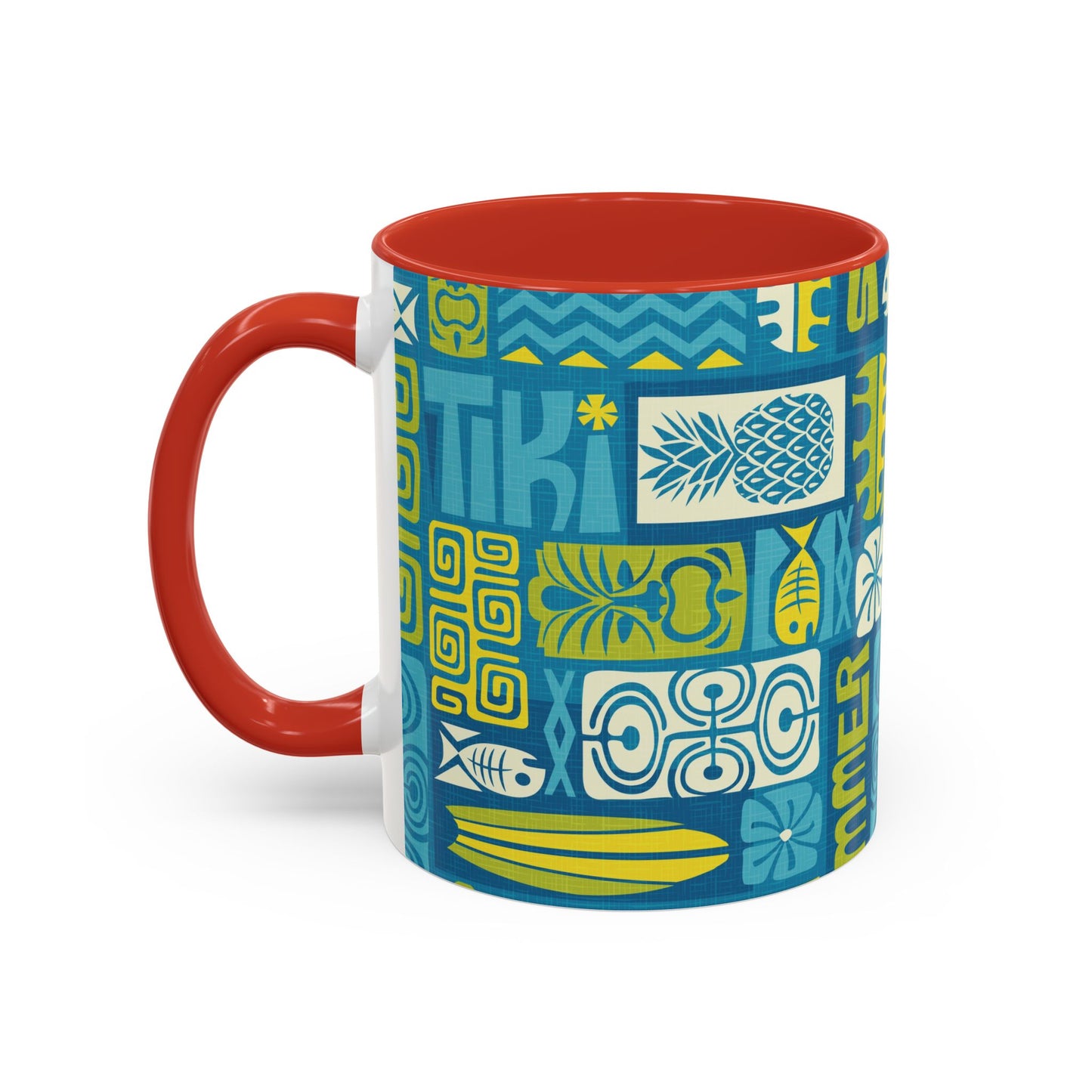 Accent Coffee Mug (11, 15oz), 8 Colors - Tiki Poster Blue