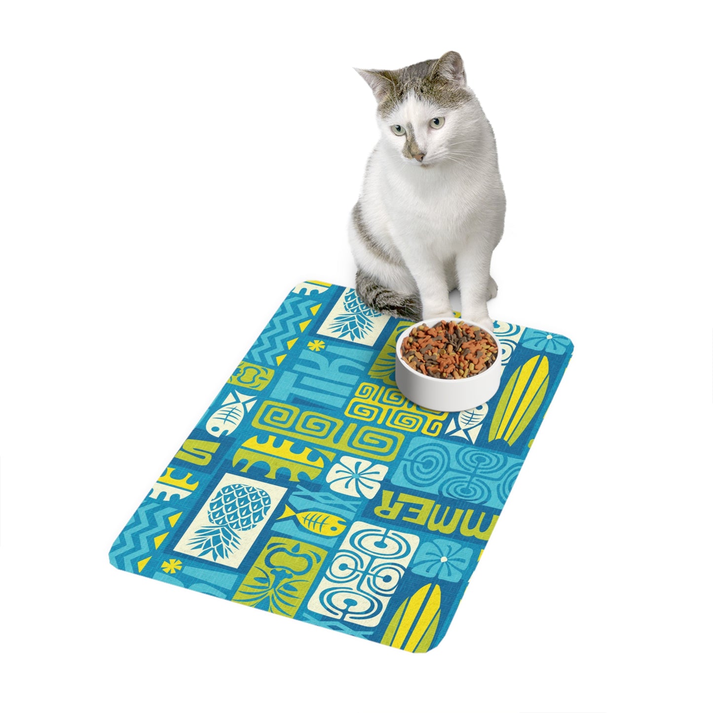 Pet Food Mat (12x18) - Tiki Poster Blue