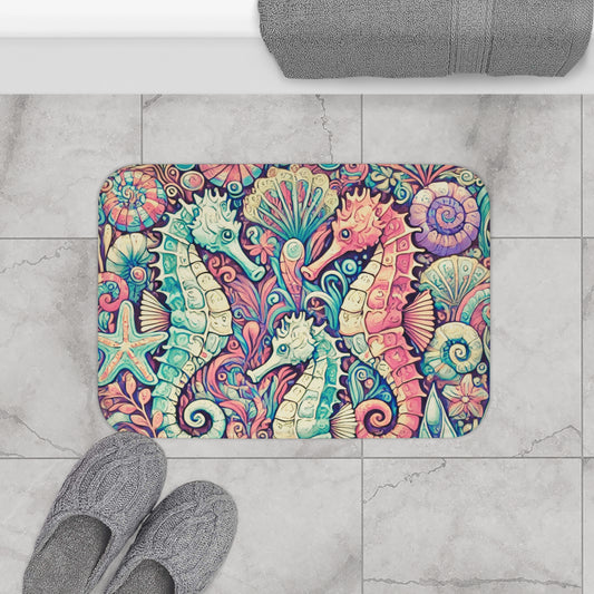 Seahorse Trio/Retro Bath Mat, 2 Sizes - Tropical Vibes for Home Decor