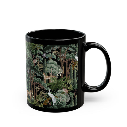 Black Mug (11oz, 15oz), Hiding Peacocks, Night