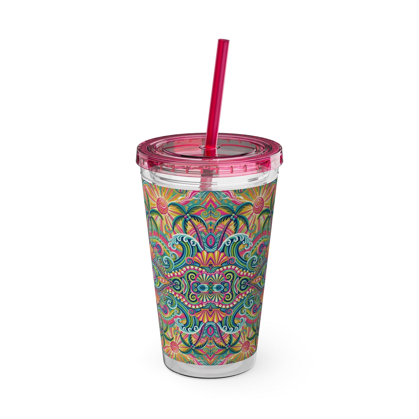 Tropical Tumbler with Straw | 16oz Colorful Travel Cup / Kaleido Bay