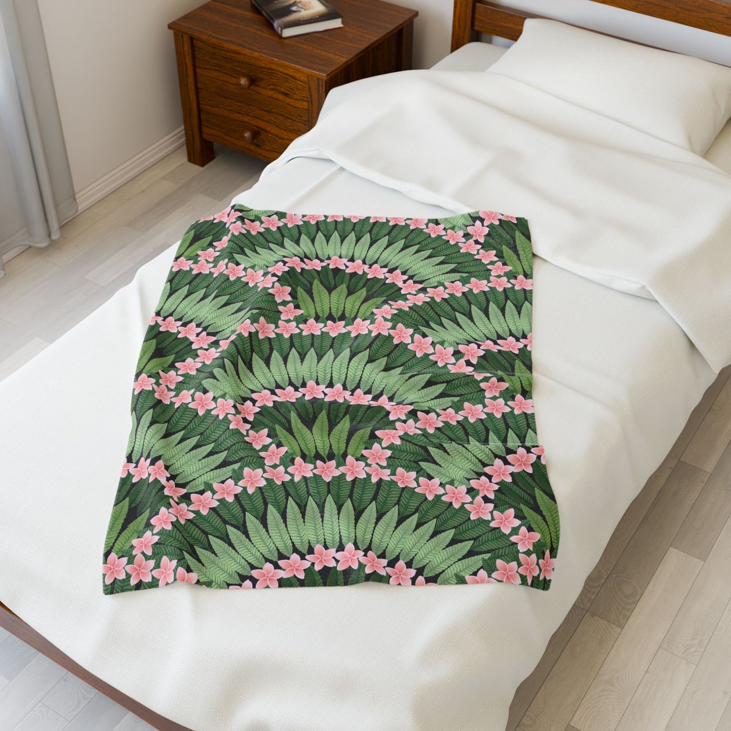 Plumeria and Palms Velveteen Plush Blanket