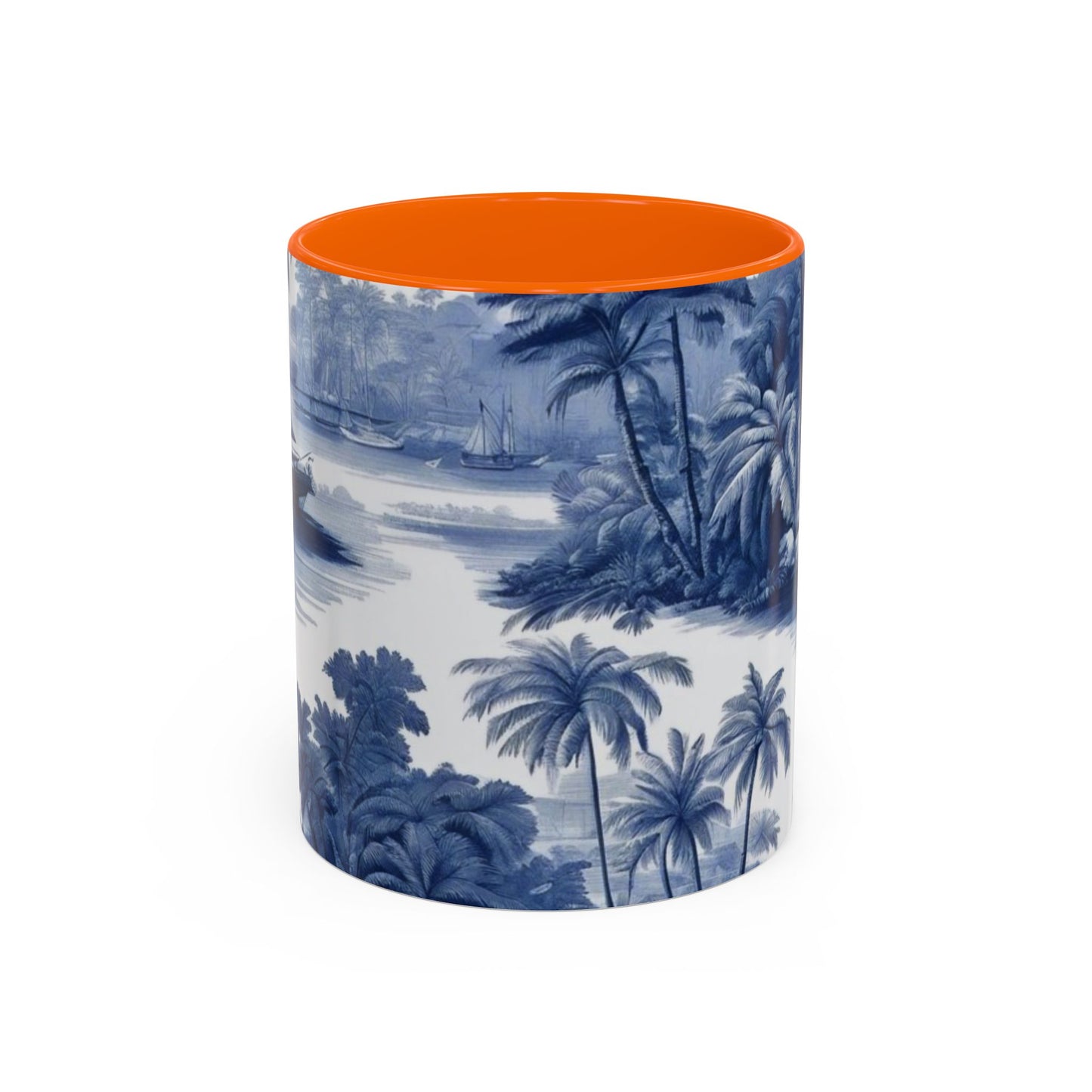 Accent Coffee Mug (11, 15oz), 8 Colors - Tropical Toile Blue/White