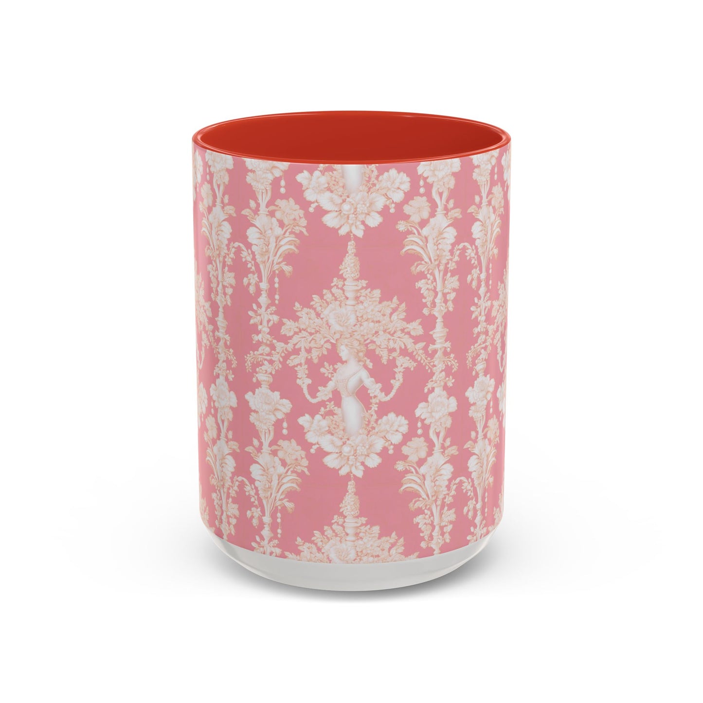 Accent Coffee Mug (11, 15oz), Pearl Lady Toile/Hibiscus Pink Repeat, Various Colors