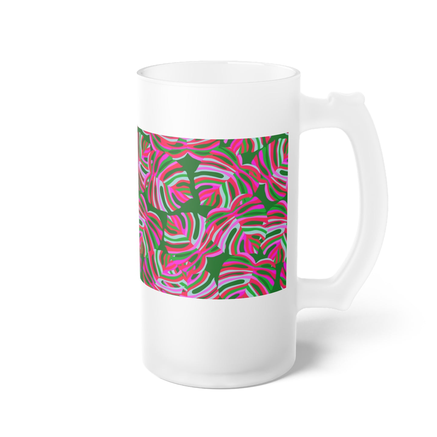 Frosted Glass Beer Mug, Monsterra Pink Pop