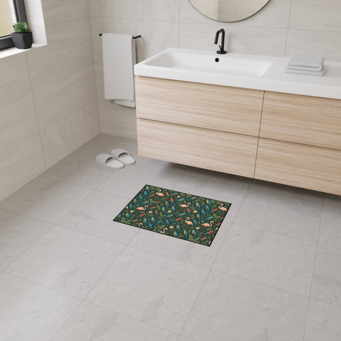 Heavy Duty Floor Mat, 5 Sizes – Tropical Area Rug for Home Décor / Flamingos and Parrots