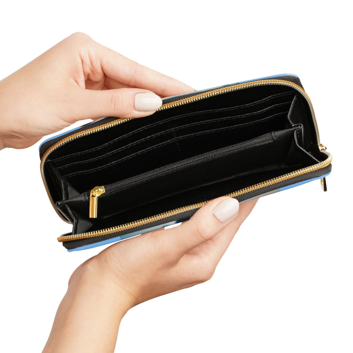 Tropical Zipper Wallet, Faux Leather / Vibrant Clutch / Beach Illusion Ball, Lt. Blue
