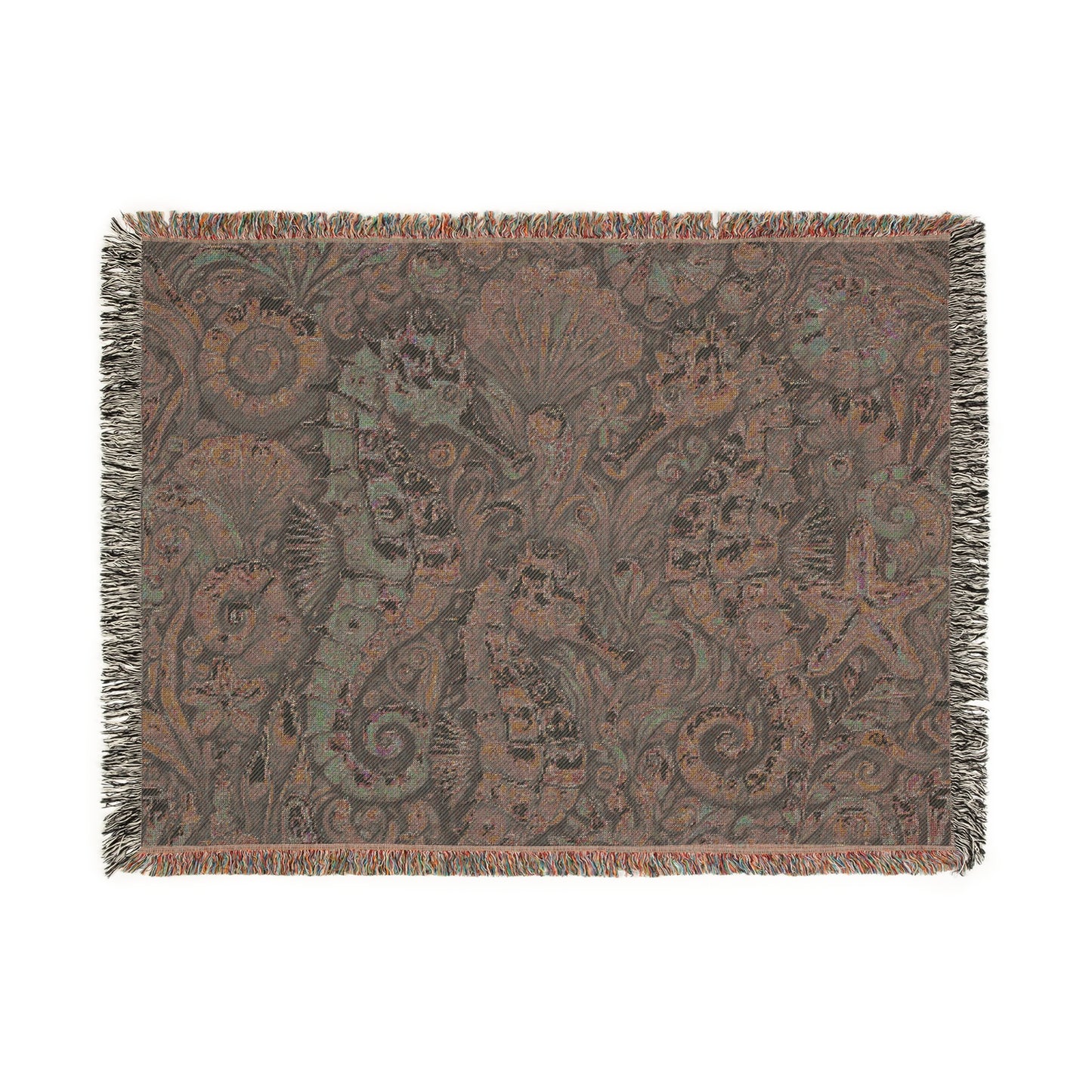 Woven Blanket, 3 Sizes - Tropical Home Decor / Seahorse Trio, Blue