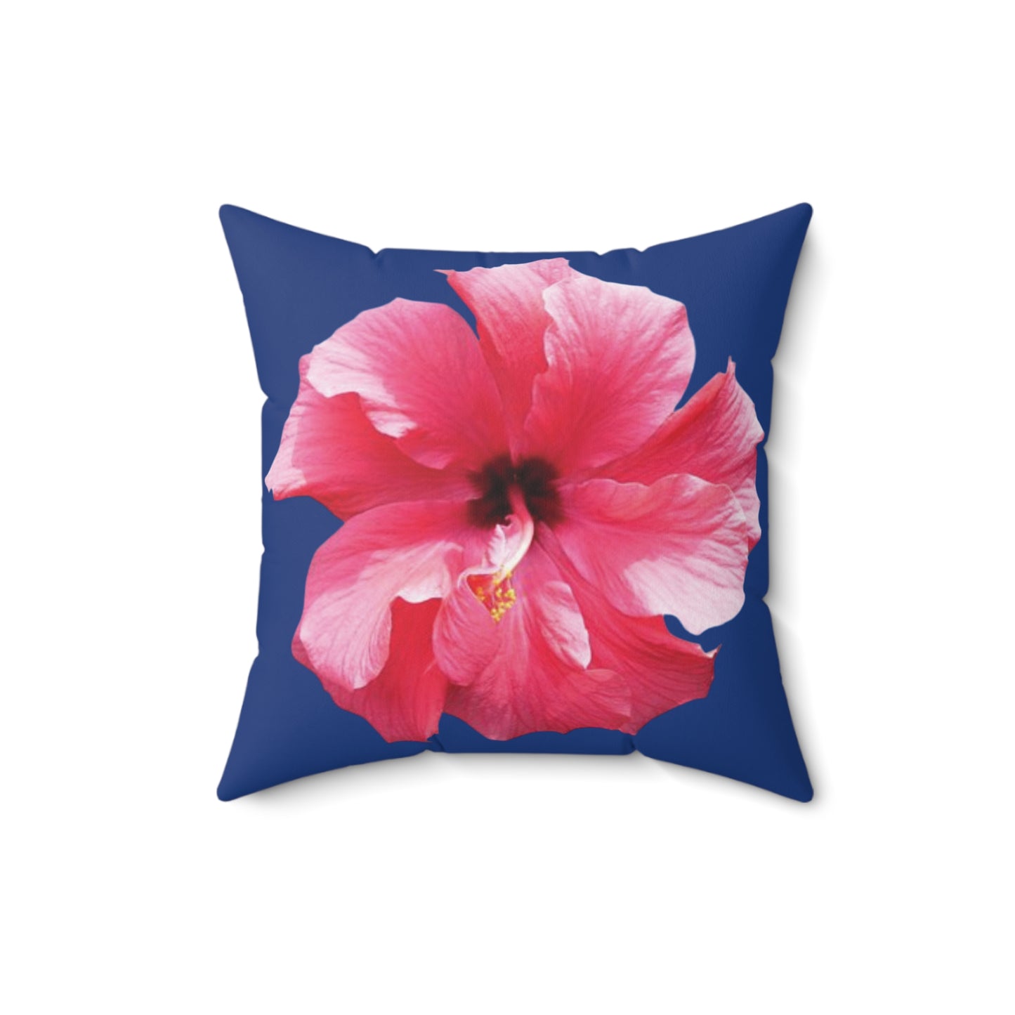 Decorative Pillow - Accent Cushion, 4 Sizes / Photo Pink Hibiscus, Navy Blue