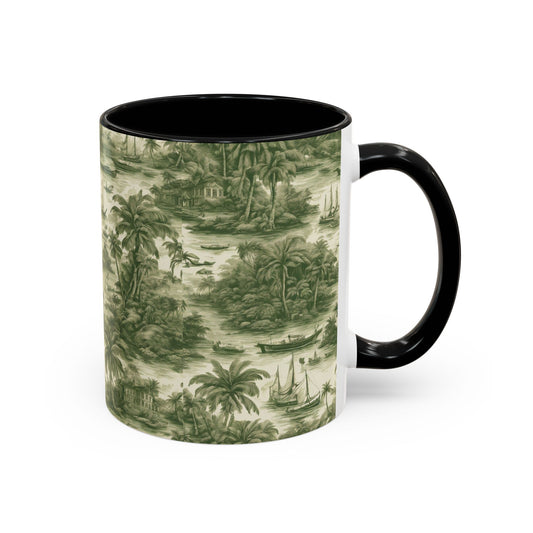 Accent Coffee Mug (11, 15oz), 8 Colors - Tropical Toile #1, evergreen