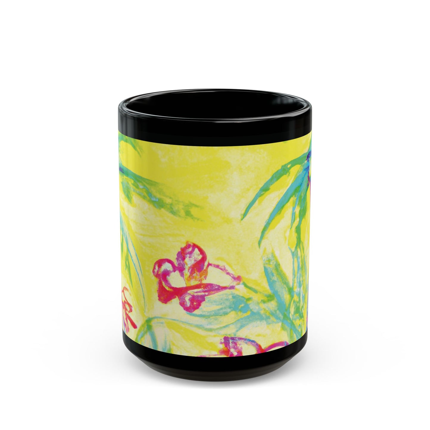 Black Coffee Mug - Tropical Doodles, Yellow