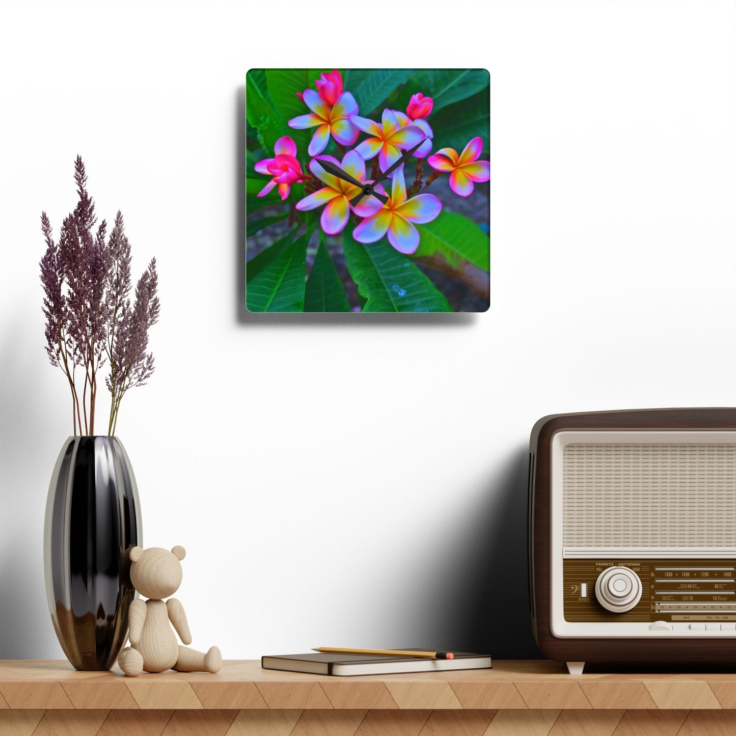 Acrylic Wall Clock, Hawaiian Flowers