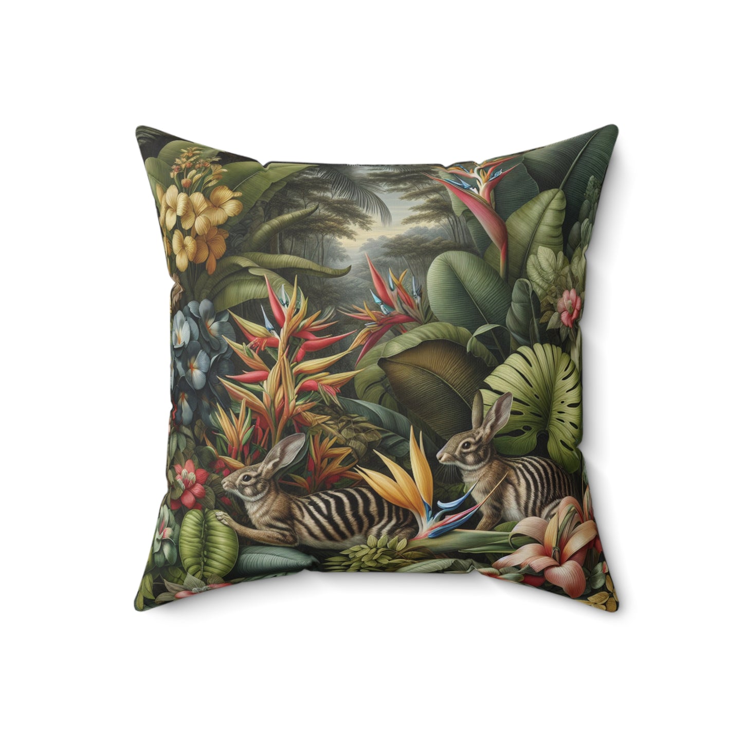 Decorative Pillow - Accent Cushion, 4 Sizes / Rainforest Rabbit Outing