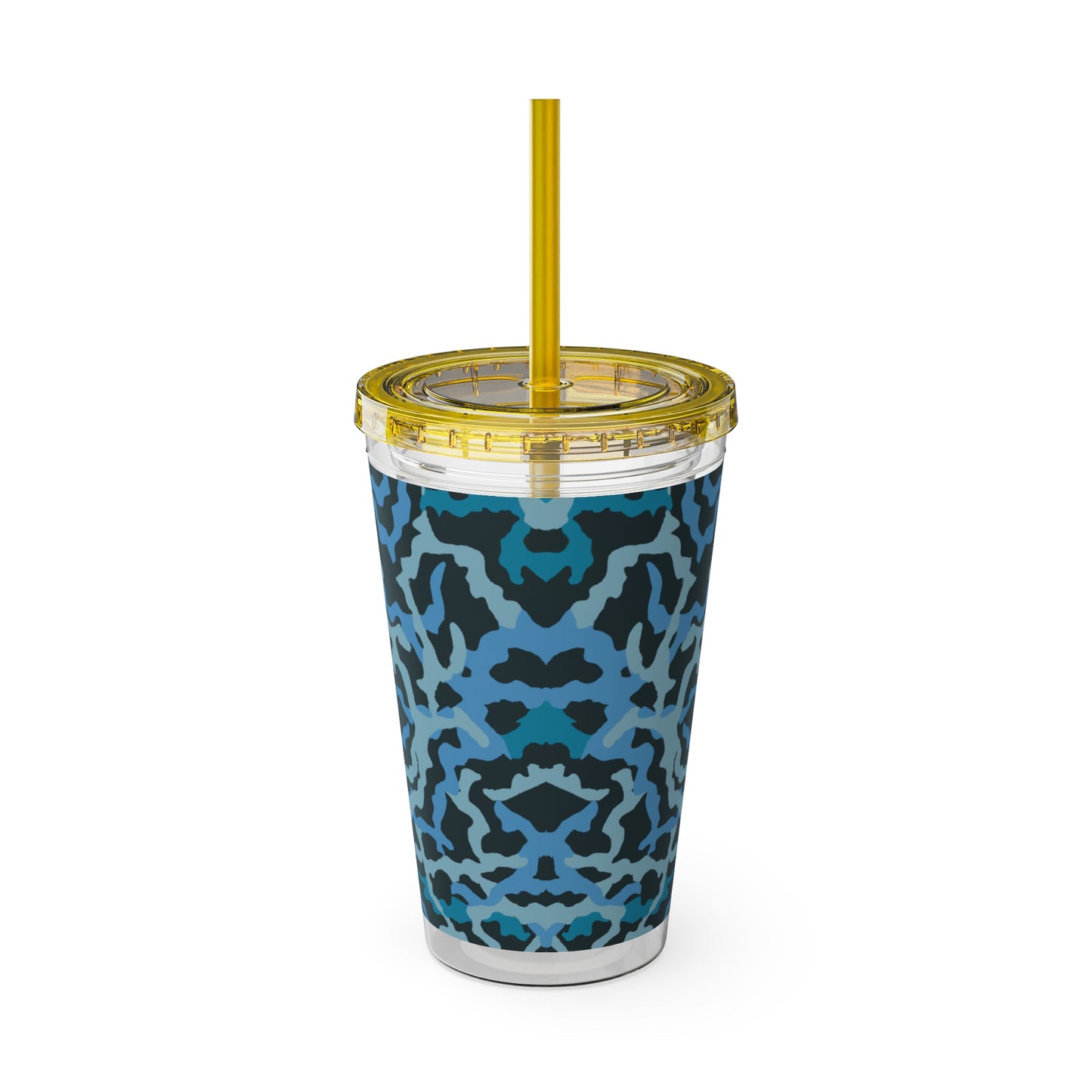 Tropical Tumbler with Straw | 16oz Colorful Travel Cup / Coral Threads, Blue