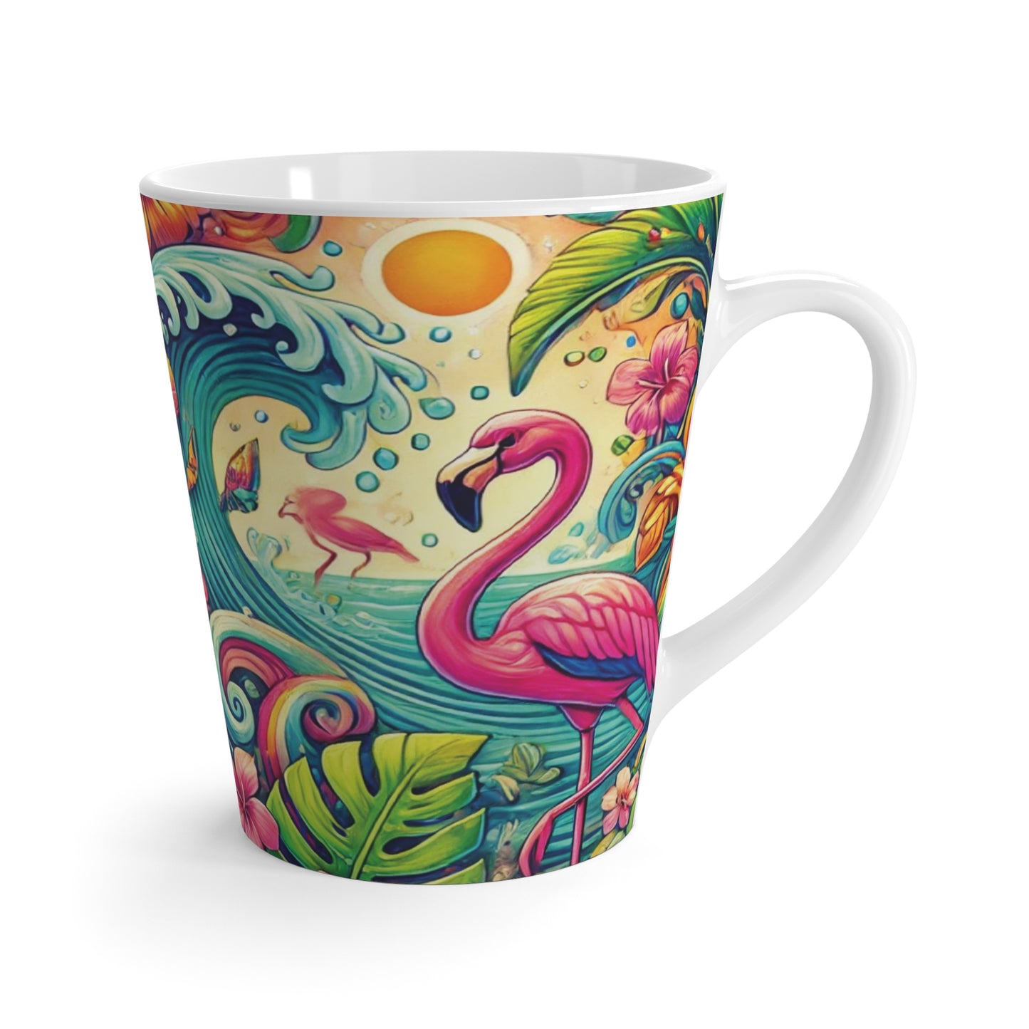 Latte White Mug - Flamingo Waves