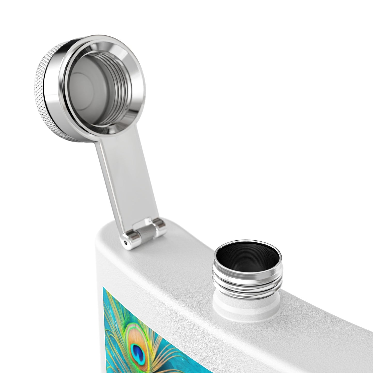 Tropical Stainless Steel 6 oz. Flask, Many Colors  – Peacock Turquoise Glow